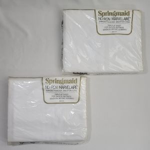 (2) Vtg No-Iron Muslin Twin Flat Sheet By Springmaid - Marvelaire